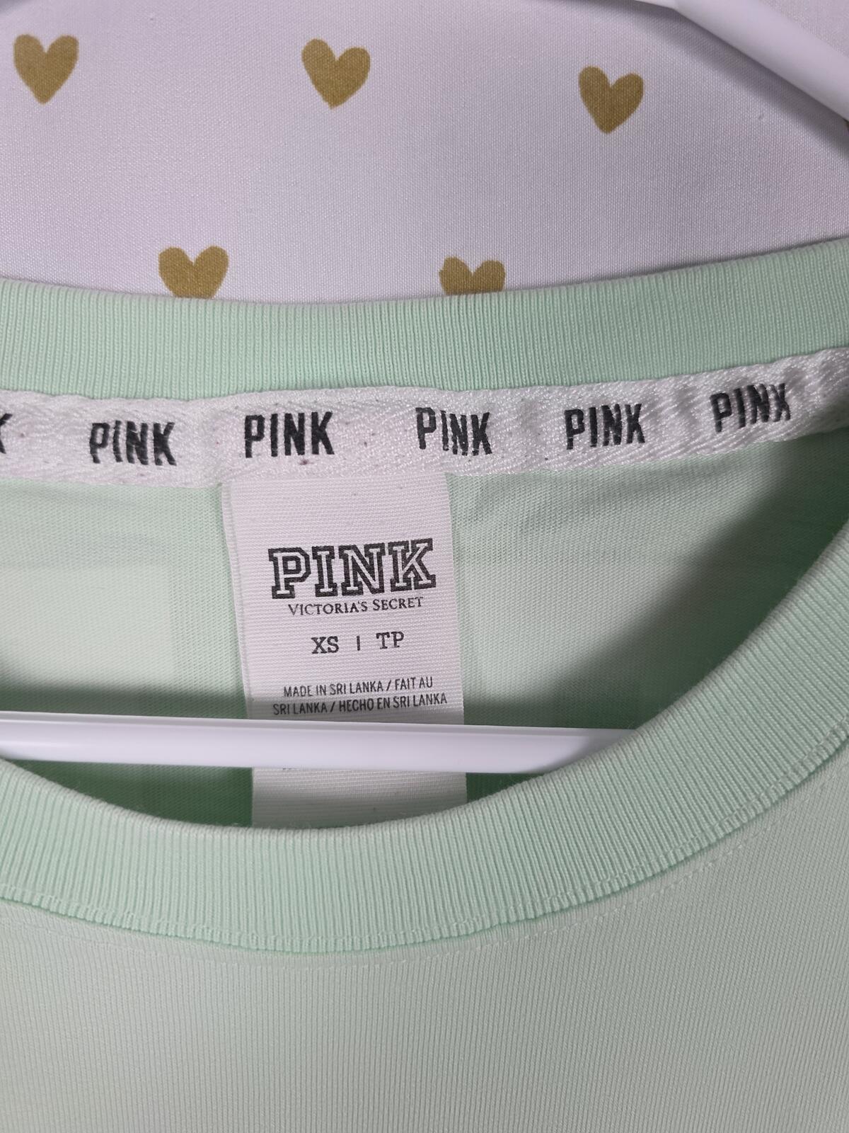 Victorias Secret PINK Gradient Campus Pocket Long Sleeve logo tee shirt Green XS