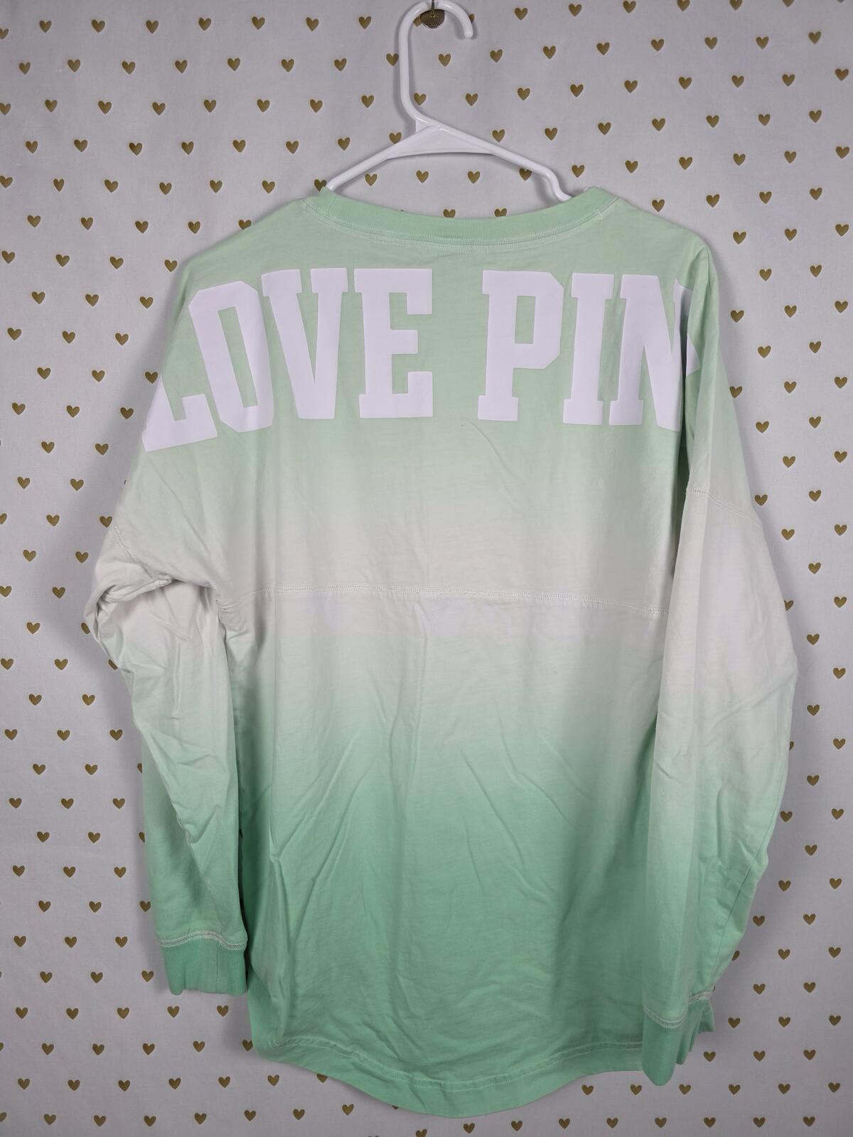 Victorias Secret PINK Gradient Campus Pocket Long Sleeve logo tee shirt Green XS
