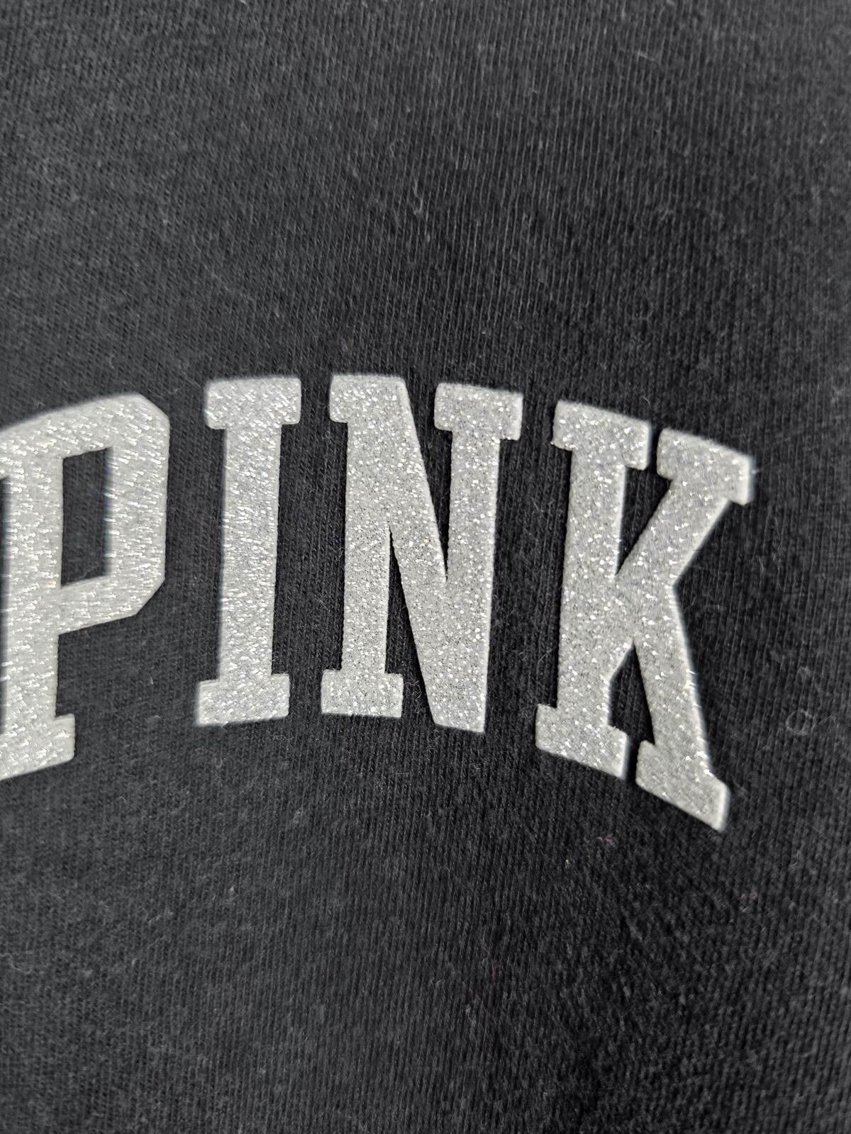 Victorias Secret PINK Bling Glitter Gold Pullover Hoodie Tee shirt black LARGE