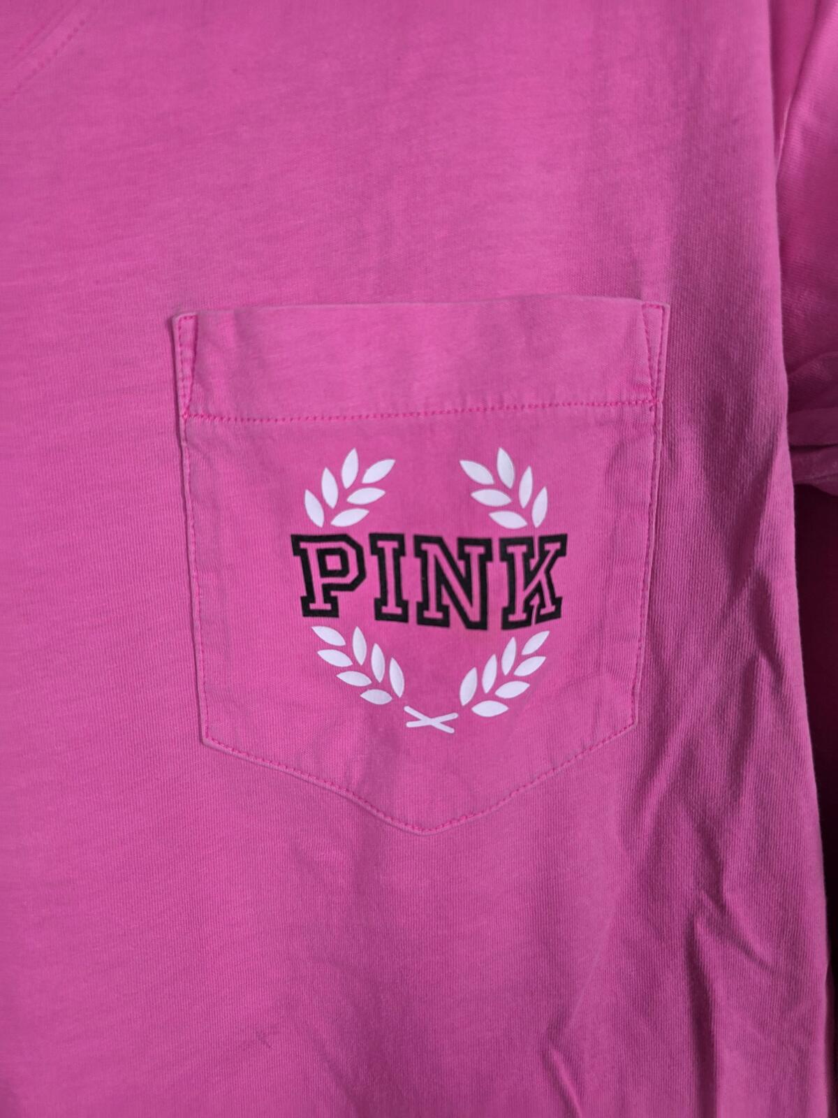 Victorias Secret PINK Long Sleeve V neck campus logo tee shirt XS Oversized