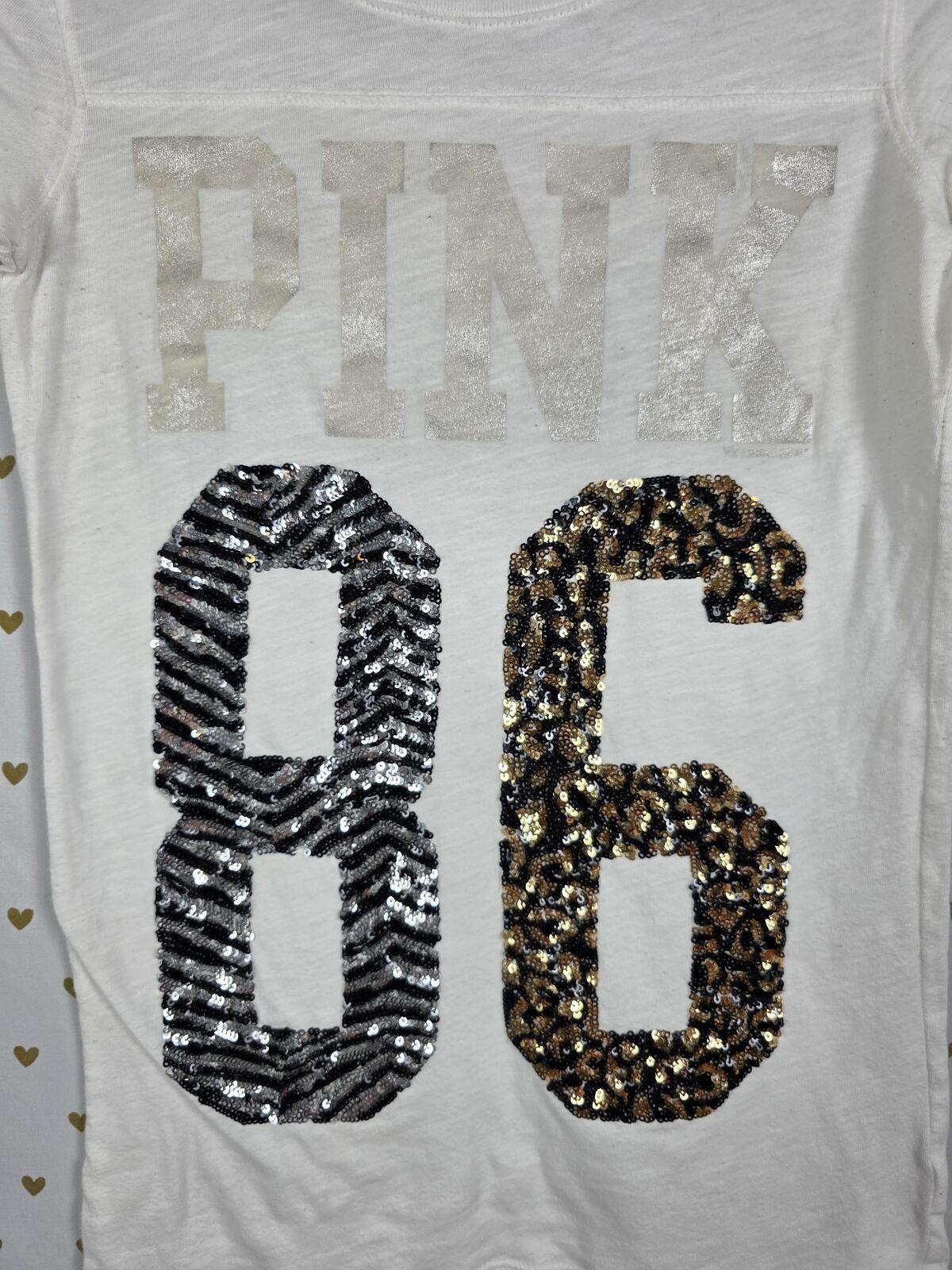 Victorias Secret PINK BLING Vintage Leopard Cheetah Zebra Sequined Tee shirt XS