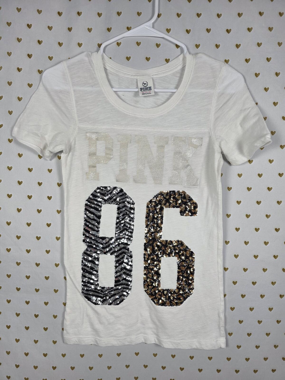 Victorias Secret PINK BLING Vintage Leopard Cheetah Zebra Sequined Tee shirt XS