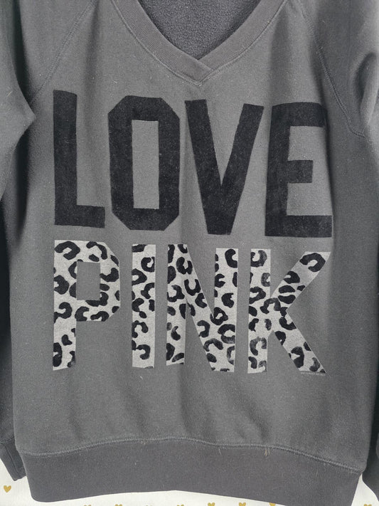 Victorias Secret Pink vintage Y2K Leopard Grey Cheetah Sweater Shirt MEDIUM