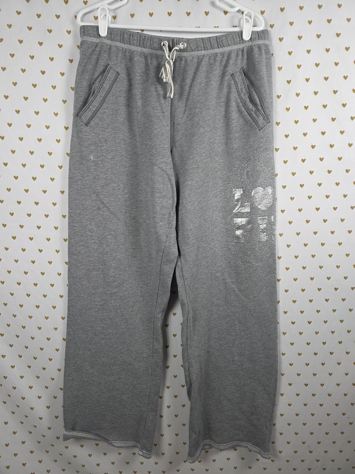 Victorias Secret PINK BLING Flared Diaper Butt Sweatpants Grey Studded LARGE VTG