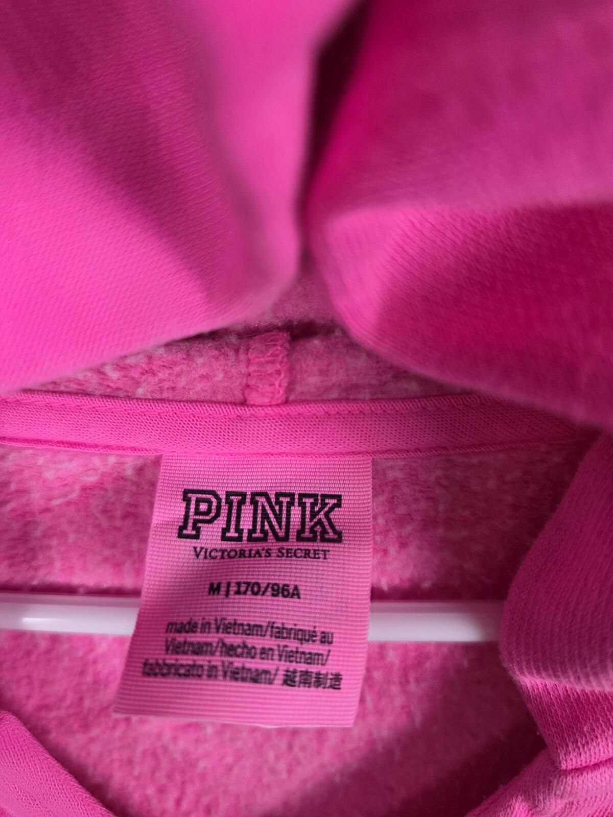 Victorias Secret Pink Cropped Bright Logo V neck Hoodie sweater MEDIUM
