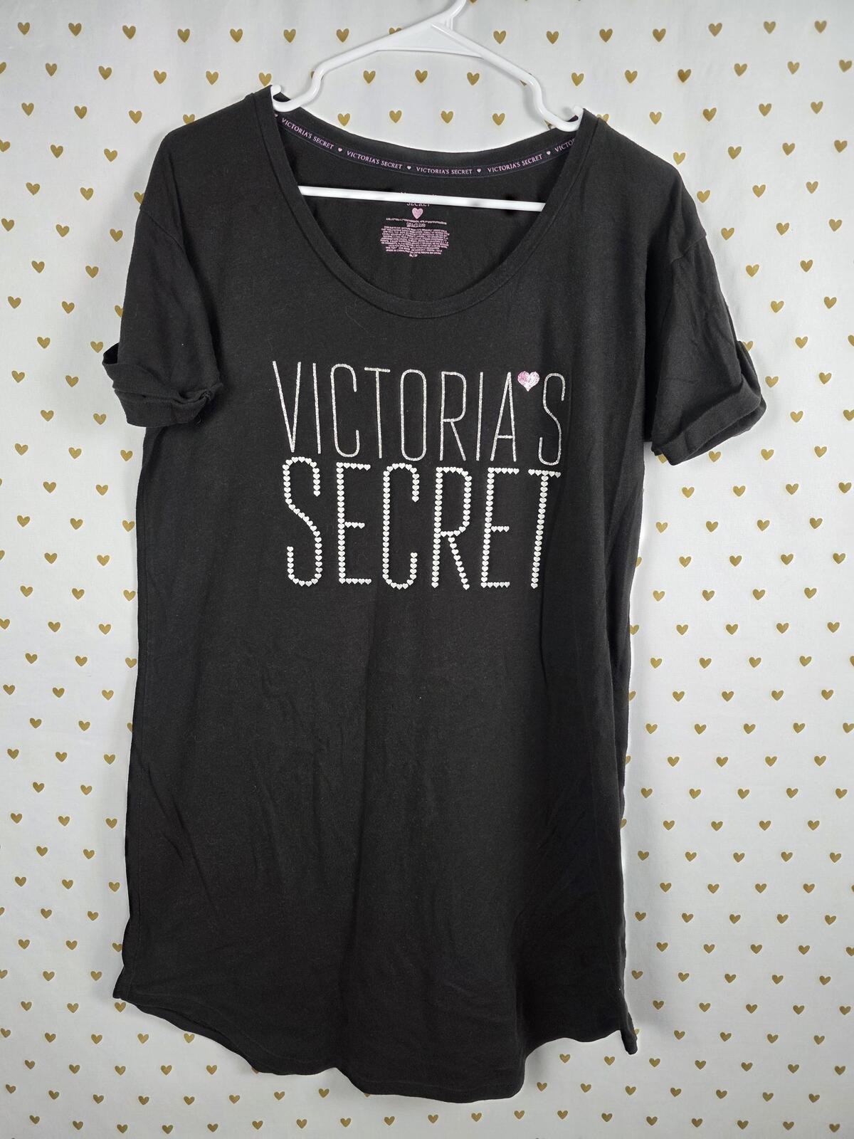 Victorias Secret Black Medium BLING Studded Nightgown Sleep Shirt