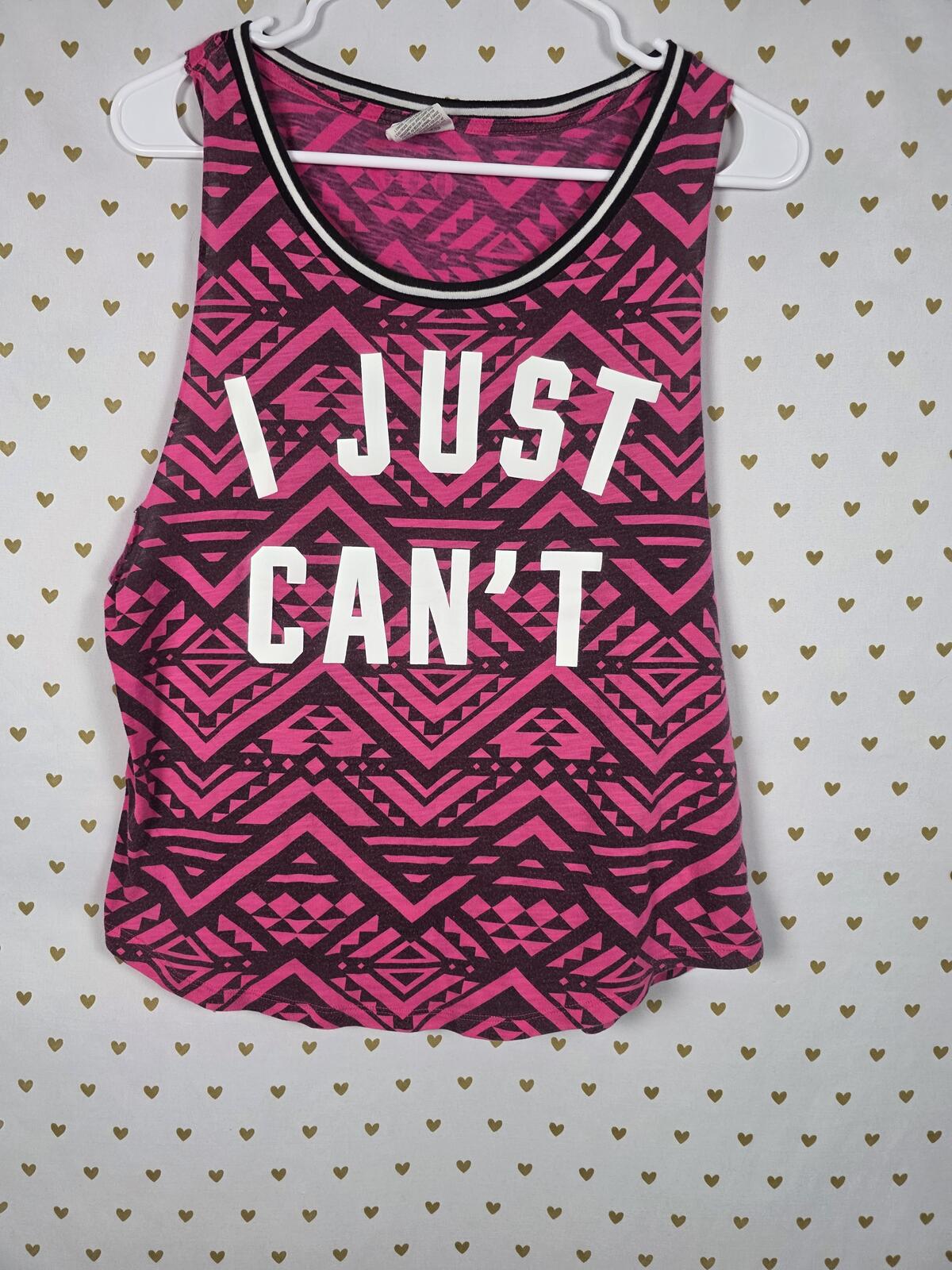 Victorias Secret PINK Geometric tank Top I JUST CANT Muscle Tee Shirt SMALL