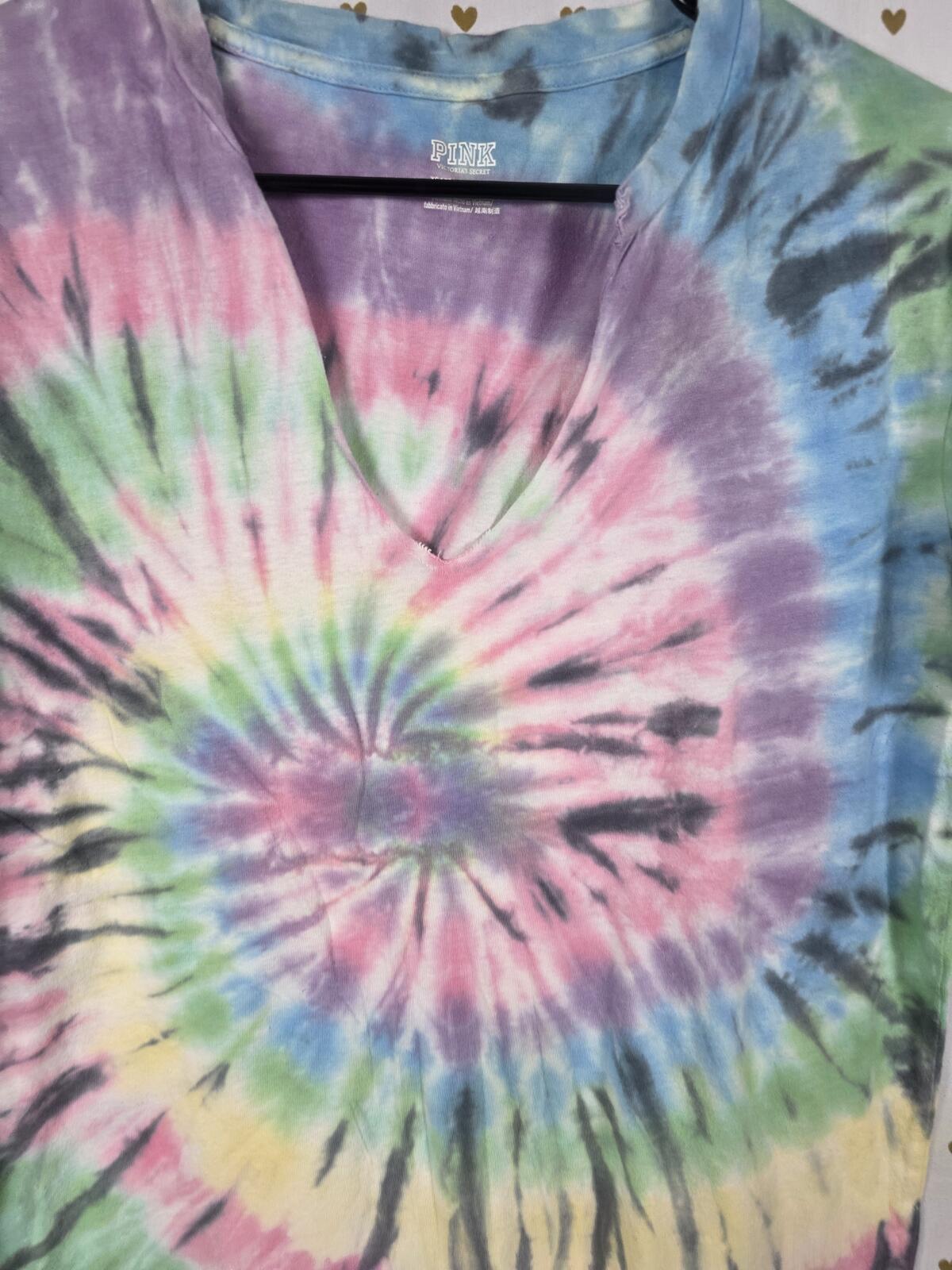 Victorias Secret PINK Tye DYe V neck Oversized Tee shirt XS