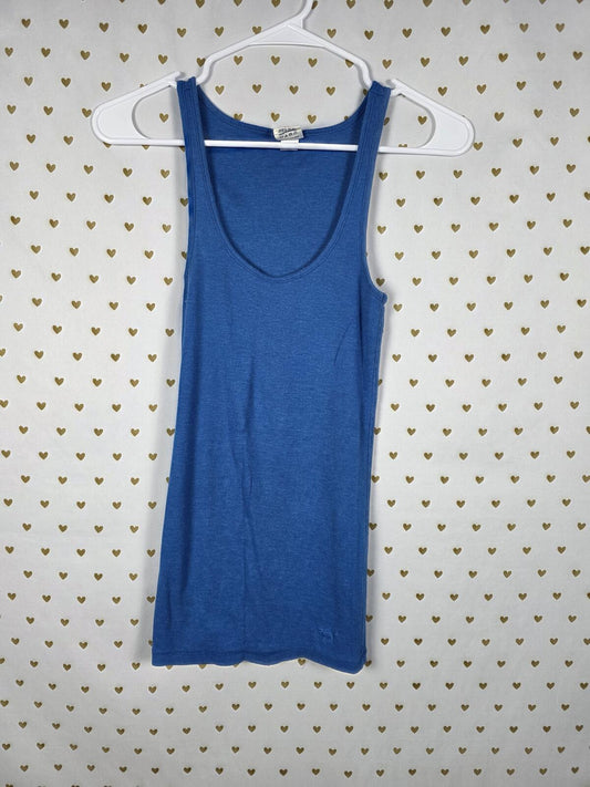 Victorias Secret PINK Vintage Ribbed Tank Top Blue Muscle Tee Y2k SMALL