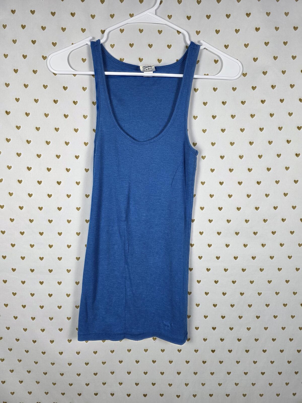 Victorias Secret PINK Vintage Ribbed Tank Top Blue Muscle Tee Y2k SMALL