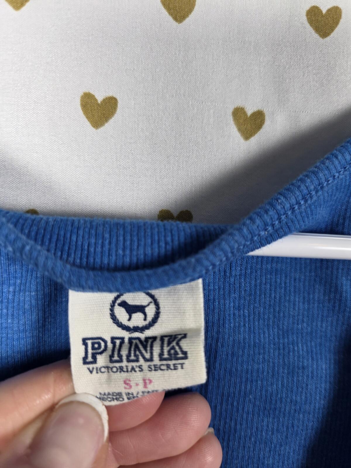 Victorias Secret PINK Vintage Ribbed Tank Top Blue Muscle Tee Y2k SMALL