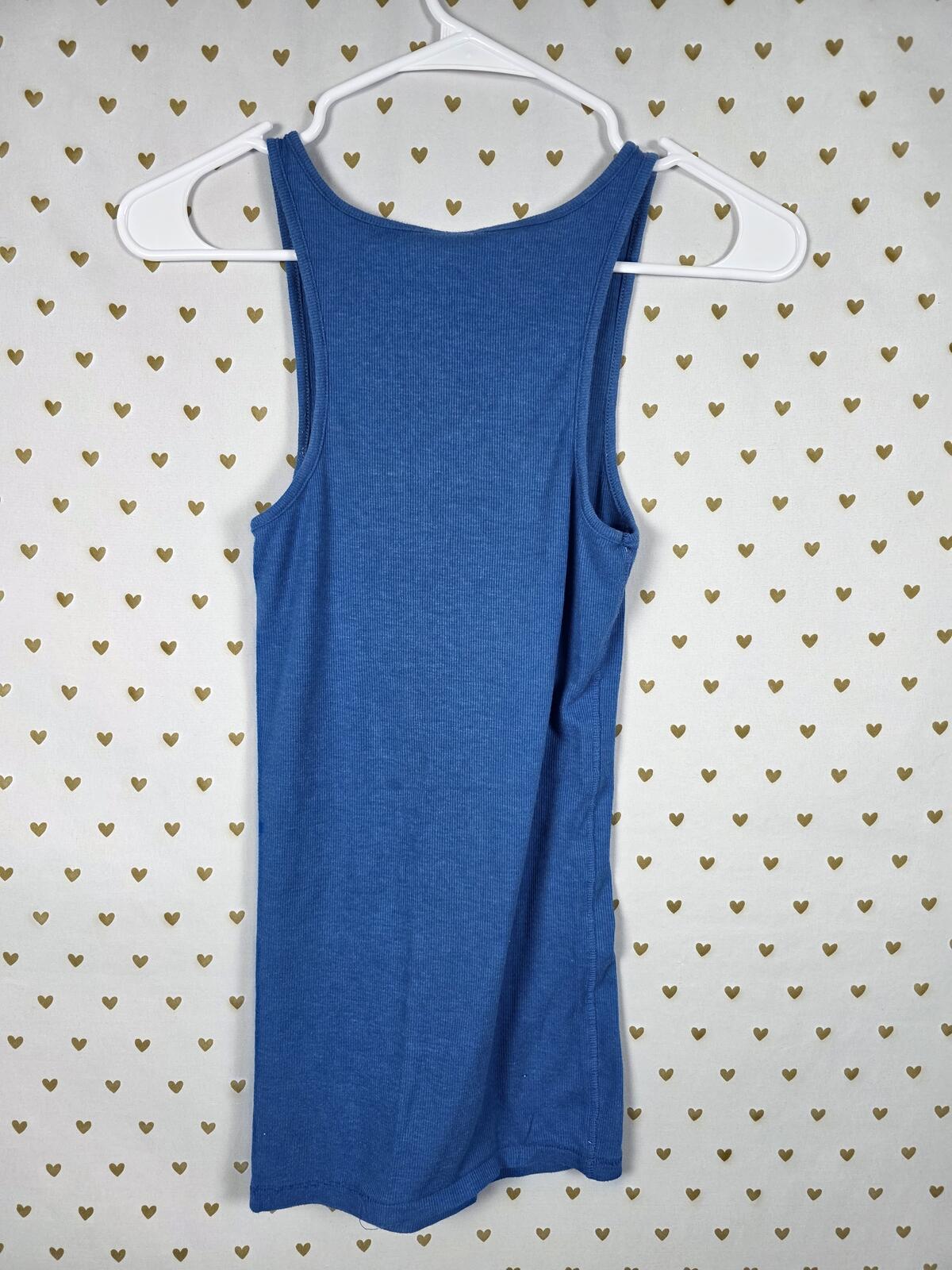 Victorias Secret PINK Vintage Ribbed Tank Top Blue Muscle Tee Y2k SMALL