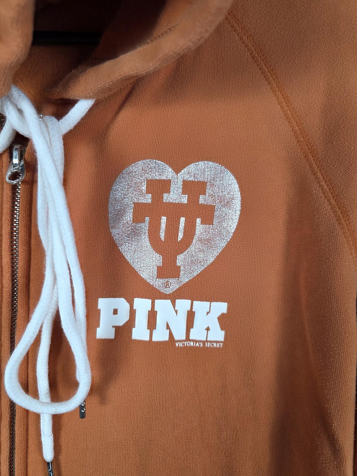 Victorias Secret Pink Vintage BLING Texas Longhorns College UT Full Zip Hoodie L