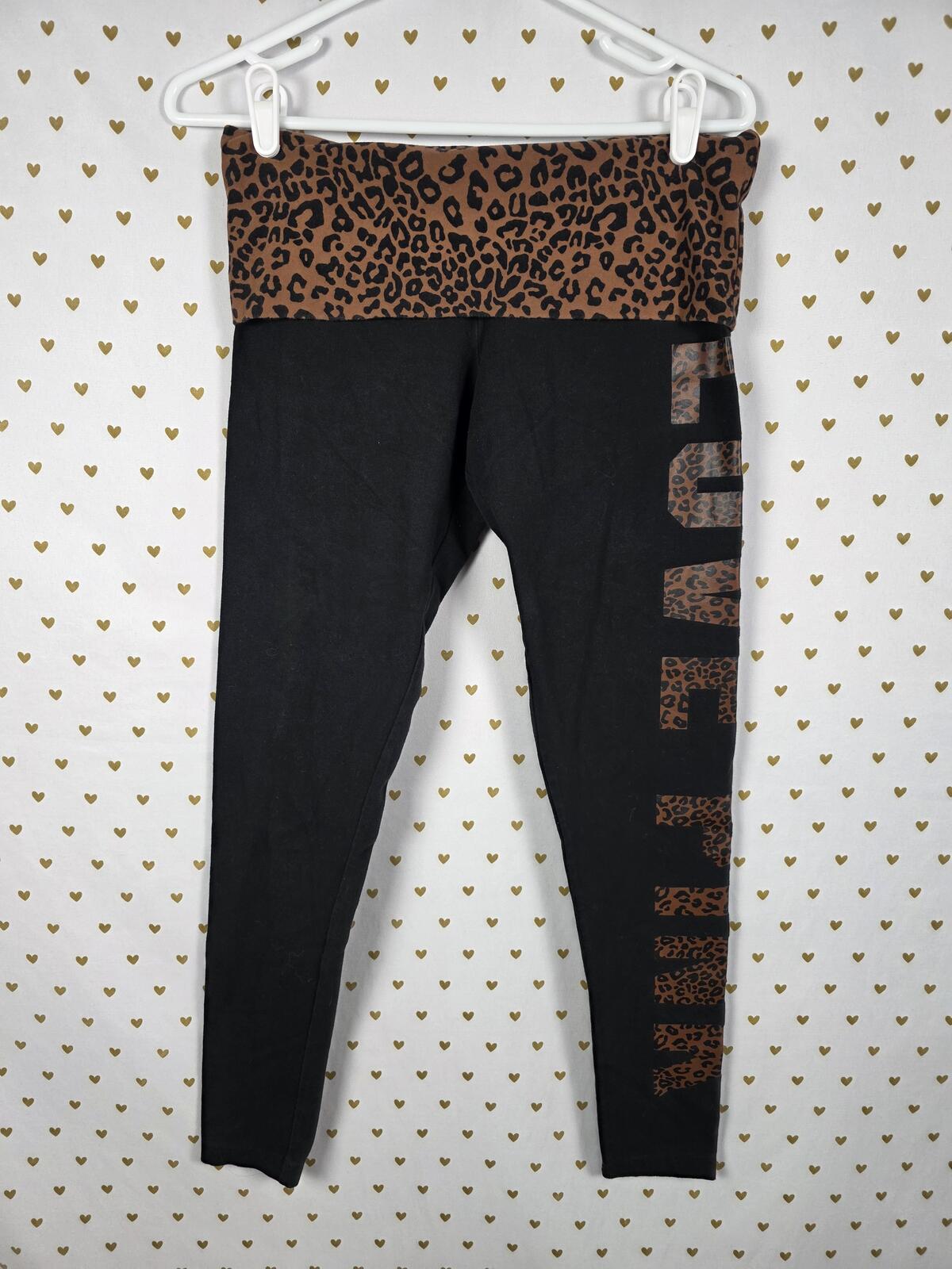 Victorias Secret PINK Cheetah Leopard Skinny FOLDOVER Yoga Pants MEDIUM