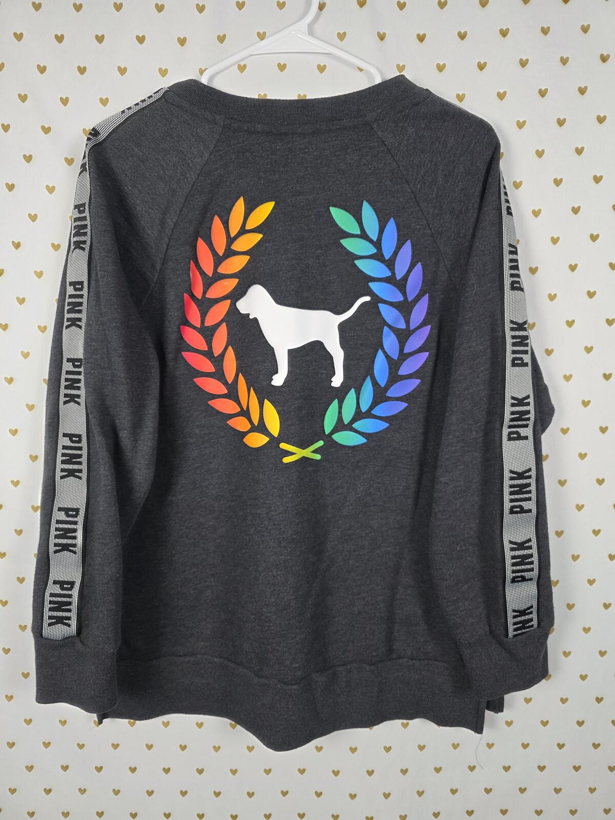 Victorias Secret Pink Rainbow Ombre Crest Logo Sweater Shirt MEDIUM