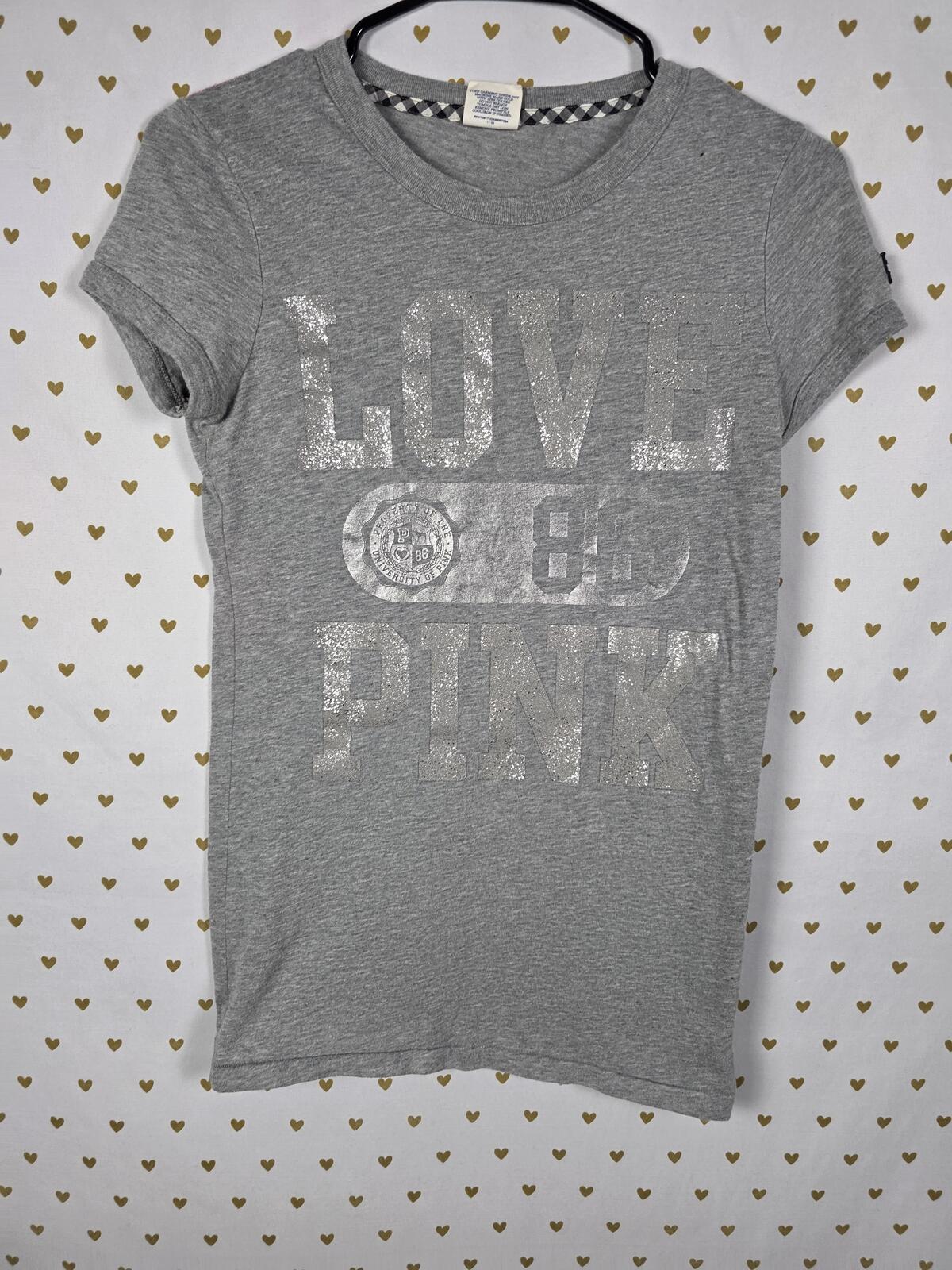 Victorias Secret PINK Vintage y2k Glittered Tee Shirt Cotton SMALL