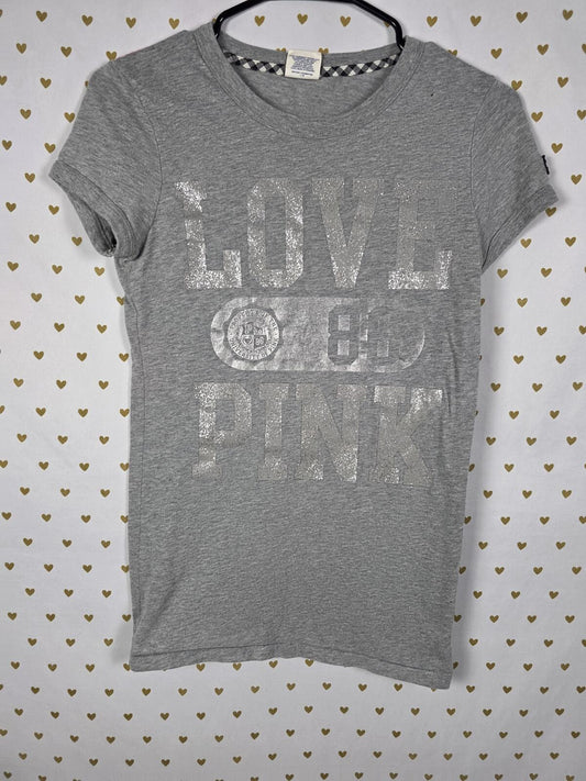 Victorias Secret PINK Vintage y2k Glittered Tee Shirt Cotton SMALL