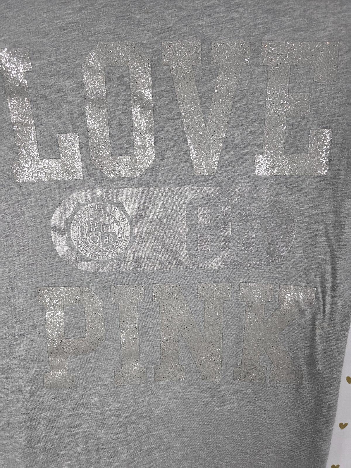 Victorias Secret PINK Vintage y2k Glittered Tee Shirt Cotton SMALL