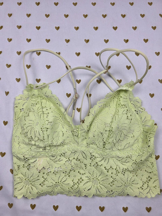 Victorias Secret Pink Yellow Lacey Strappy Caged XS Bralette Bra Top Tank