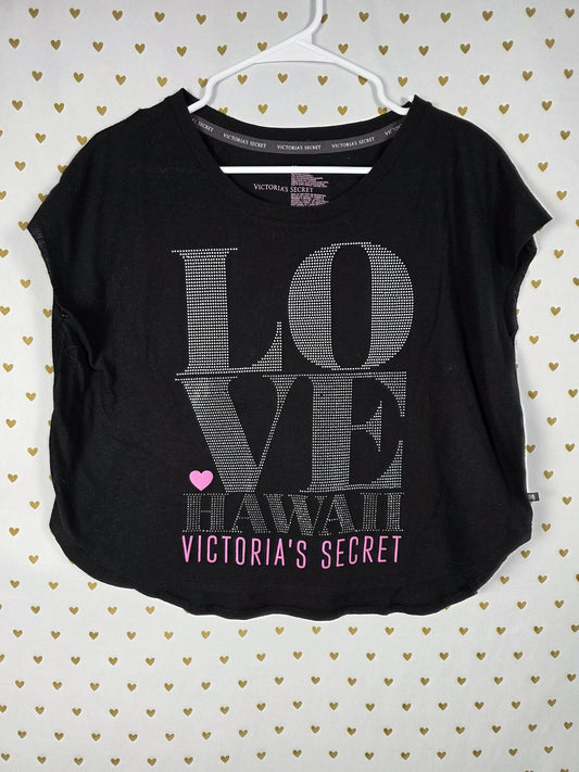 Victorias Secret LOVE Bling Studded HAWAII Boxy Cropped Tee Shirt HTF Rare SMALL