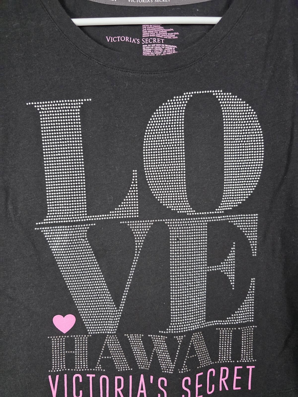 Victorias Secret LOVE Bling Studded HAWAII Boxy Cropped Tee Shirt HTF Rare SMALL