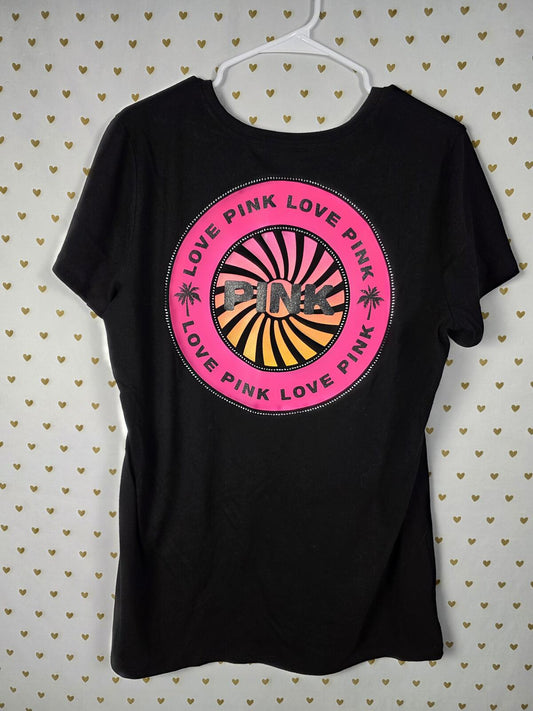 Victorias Secret PINK Collectors BLING Rhinestone Tee Shirt Logo XL