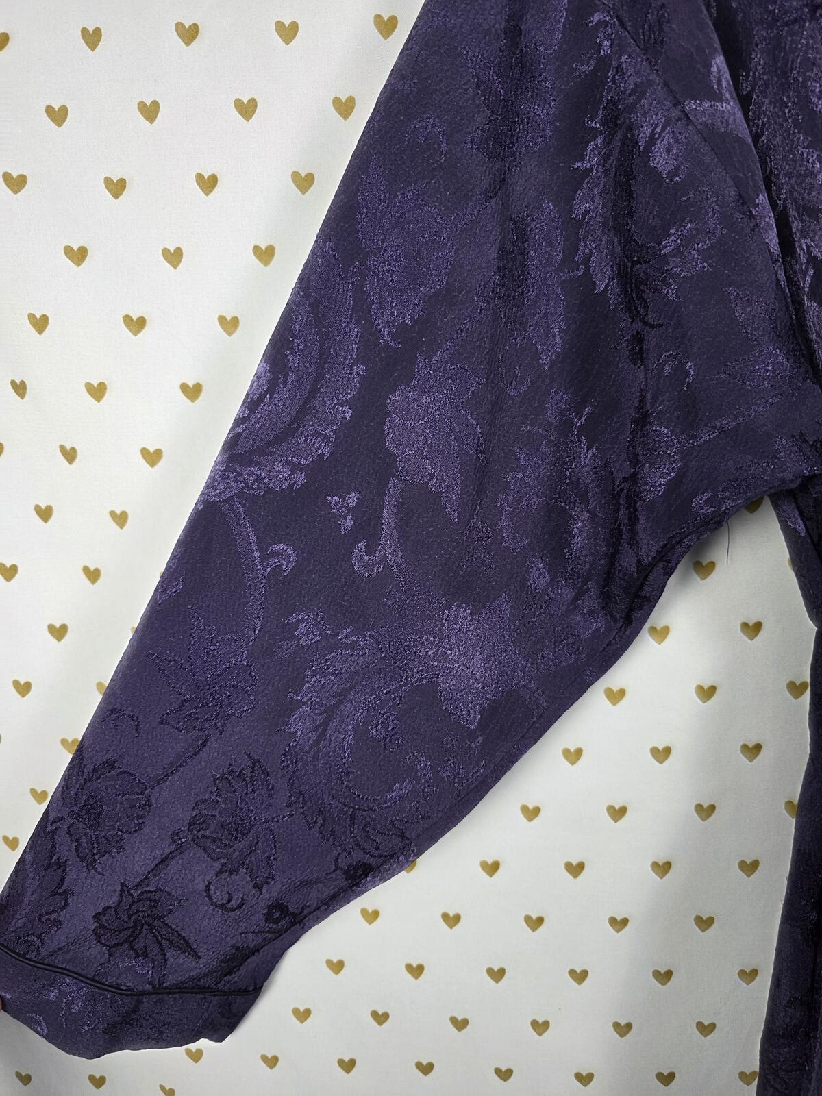 Victorias Secret Gold Label Purple Blue Floral Jacquard Long Robe LARGE