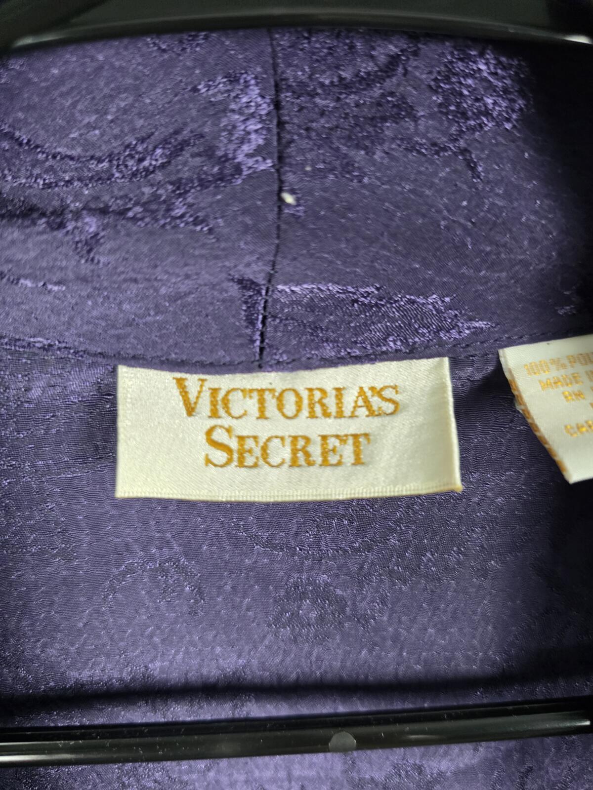 Victorias Secret Gold Label Purple Blue Floral Jacquard Long Robe LARGE