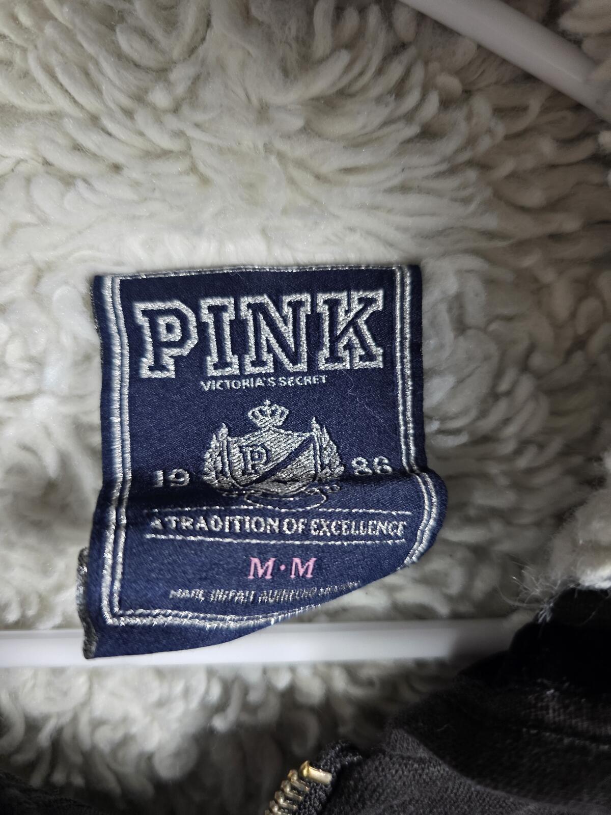 Victorias Secret Pink BLING CREST Fur LIned Double Breasted Hoodie Jacket HTF M