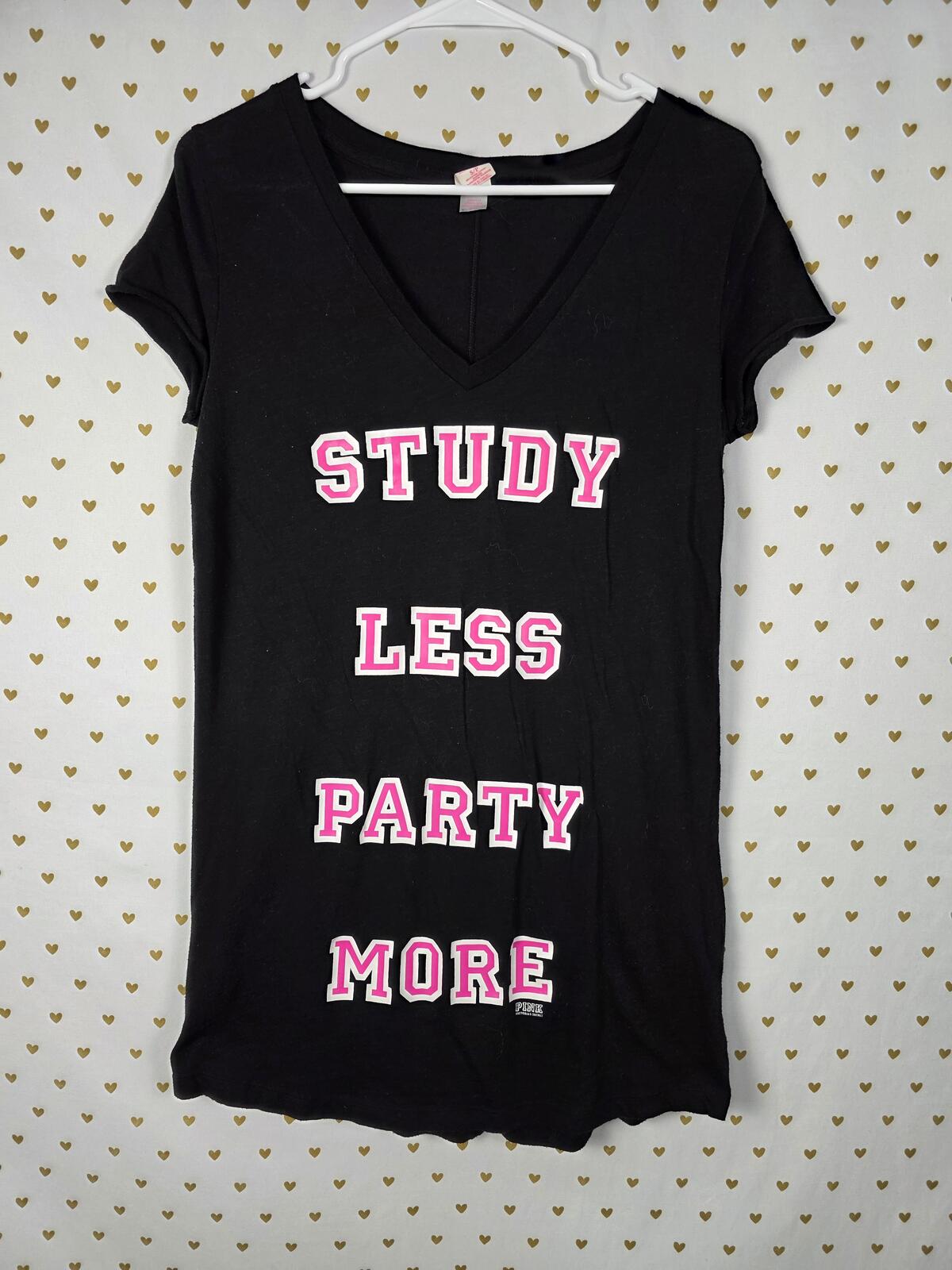 Victorias Secret PINK STUDY LESS PARTY MORE Small Vintage Nightgown Sleep Dress