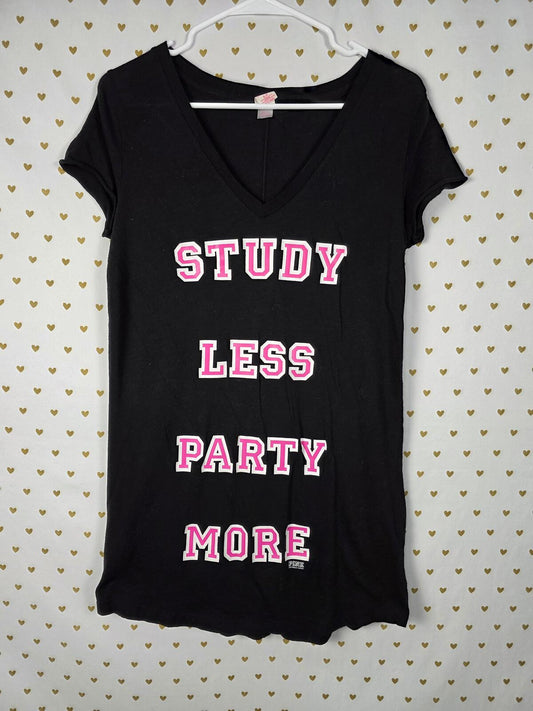 Victorias Secret PINK STUDY LESS PARTY MORE Small Vintage Nightgown Sleep Dress