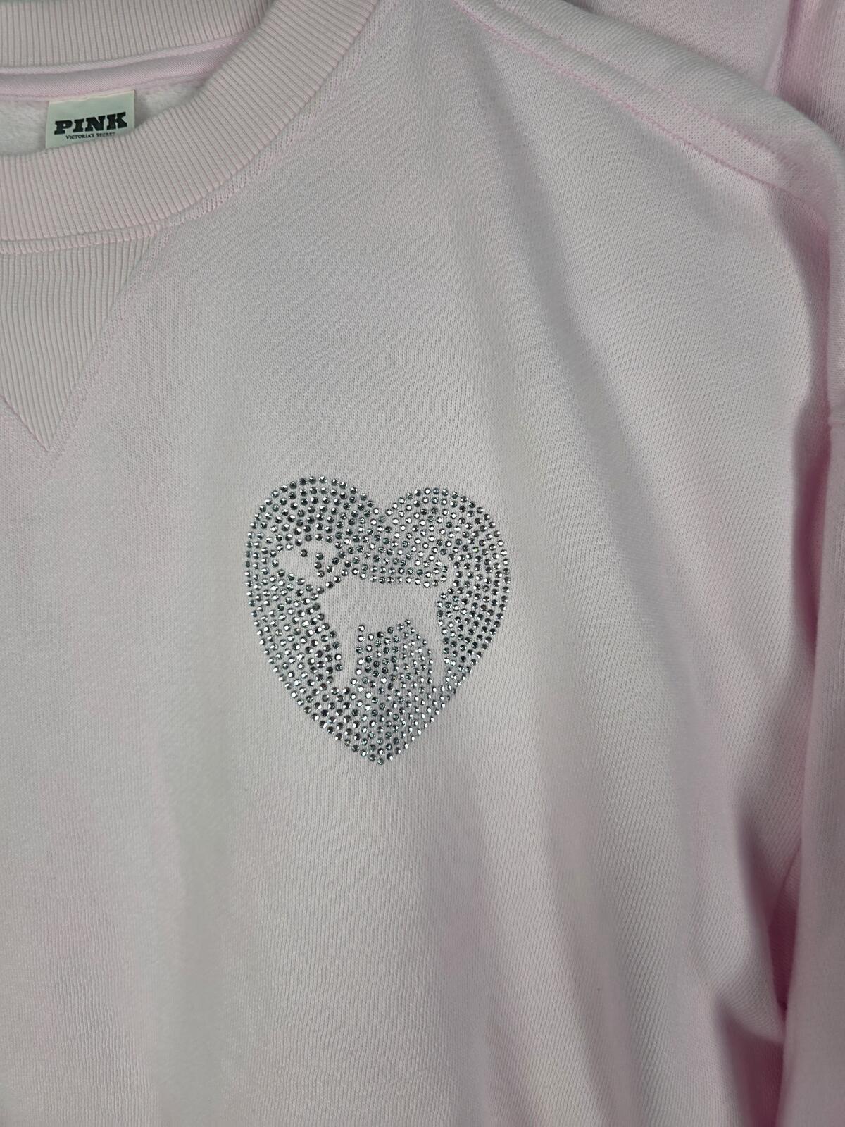 Victorias Secret Pink Bling SET Heart Rhinestone Sweater Joggers Sweatpants S