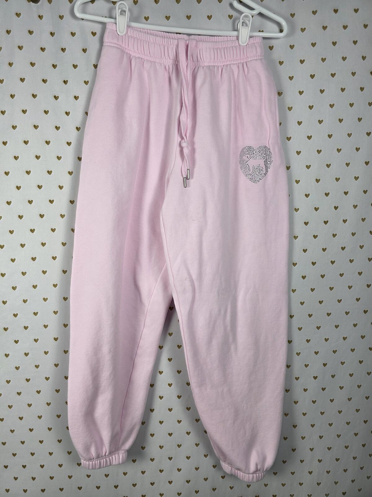 Victorias Secret Pink Bling SET Heart Rhinestone Sweater Joggers Sweatpants S