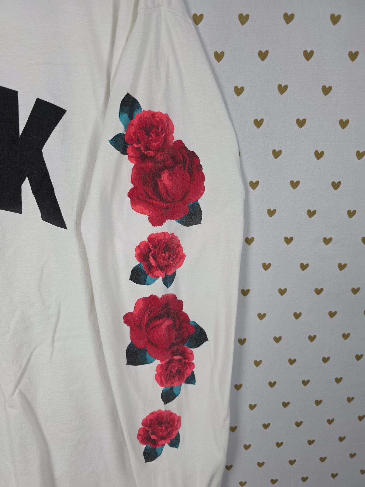 Victorias Secret PINK ROSE SLEEVE HTF Long sleeve Campus Logo Tee shirt LARGE
