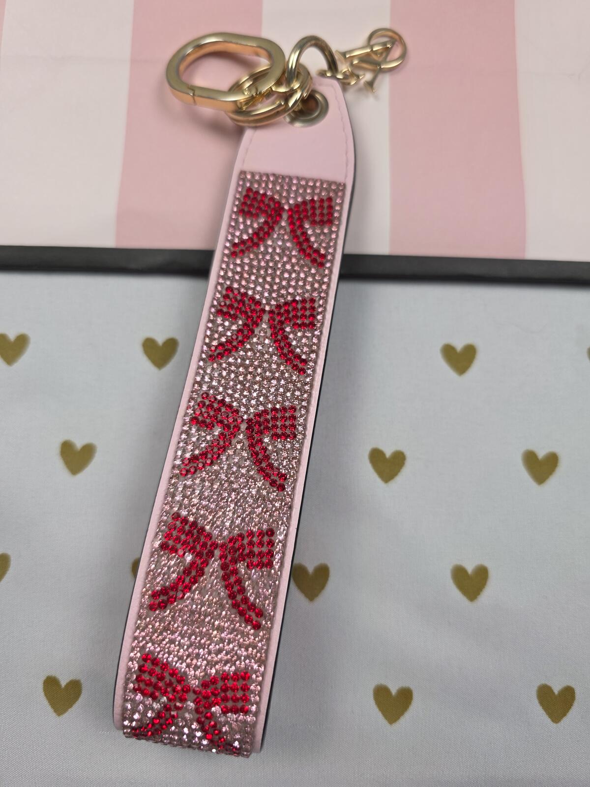 Victoria Secret BLING wristlet strap keychain Bow LOGO Rhinestone