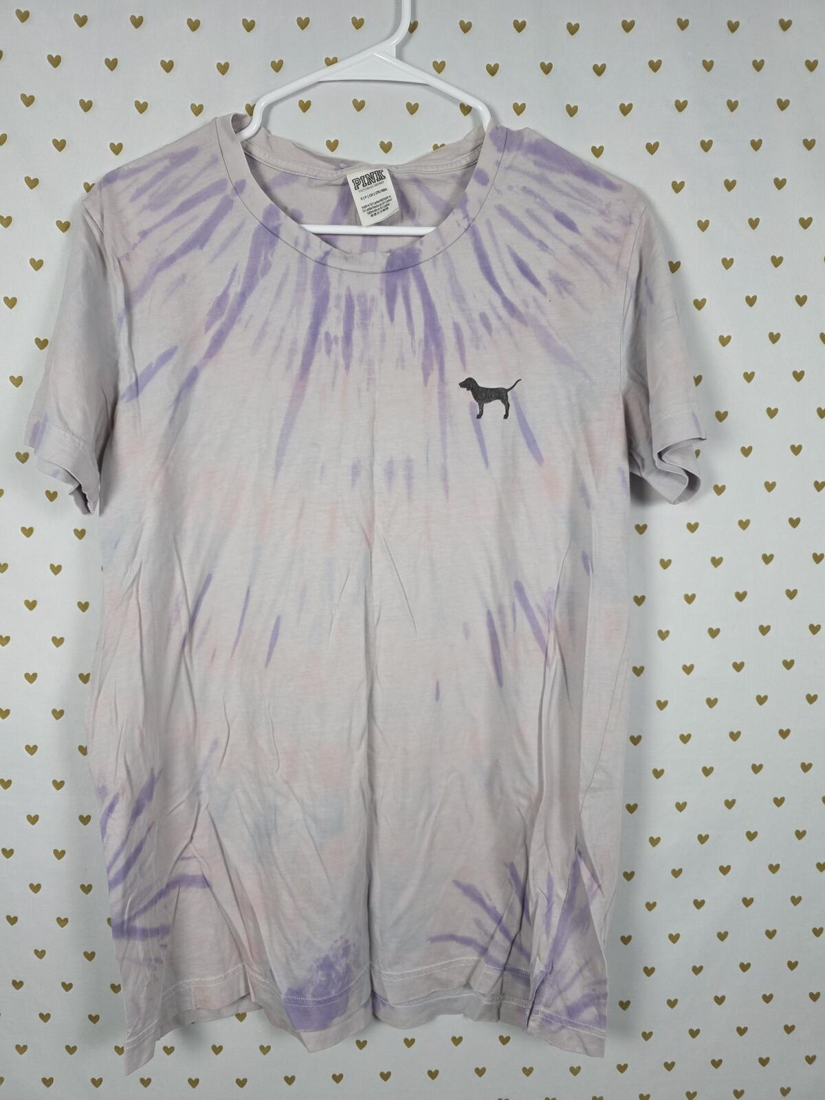 Victorias Secret PINK Tye Dye Purple dog Logo tee shirt Small Oversized