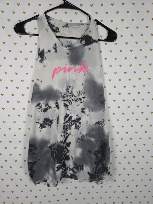 Victorias Secret PINK tye Dye Logo Twist Back tank Top Muscle tee shirt MEDIUM