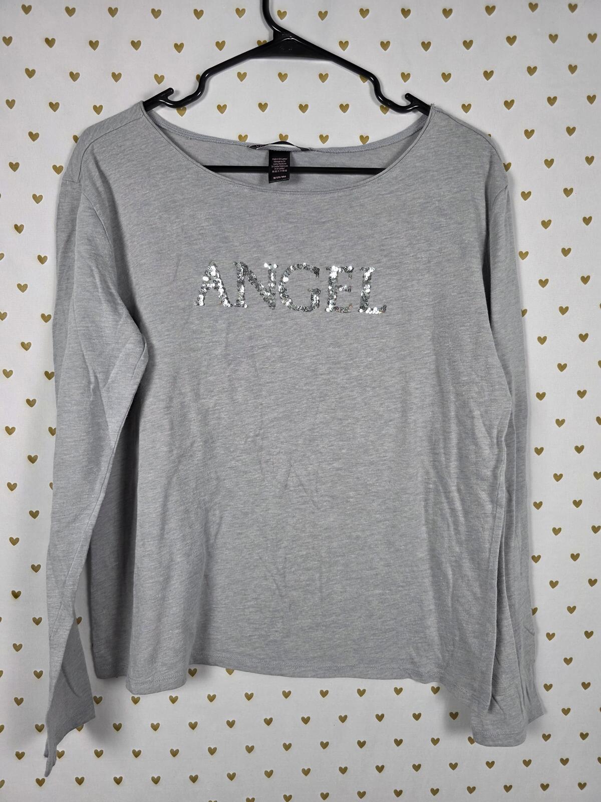 Victorias Secret ANGEL Bling sequined long sleeve tee shirt grey MEDIUM