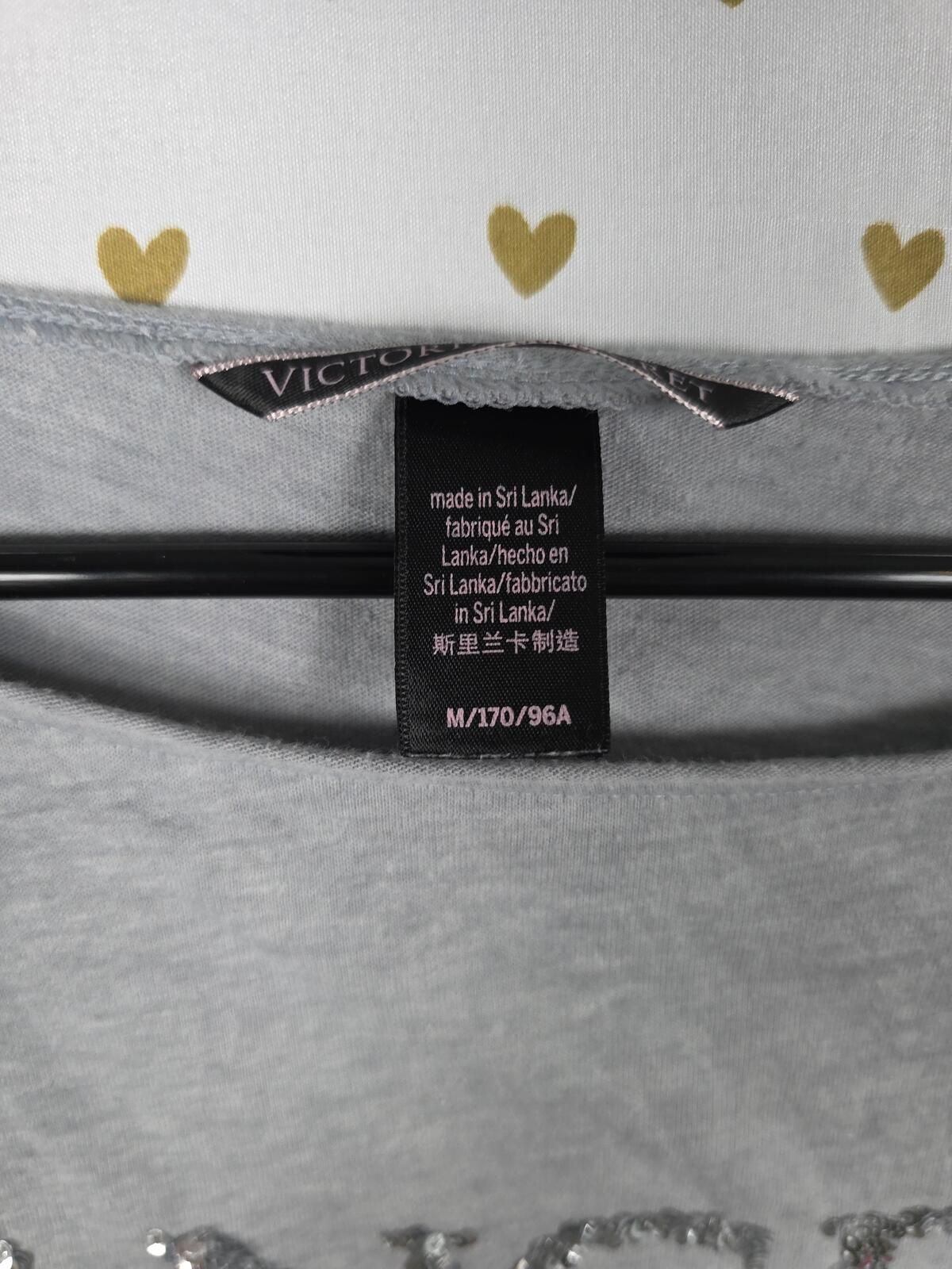Victorias Secret ANGEL Bling sequined long sleeve tee shirt grey MEDIUM