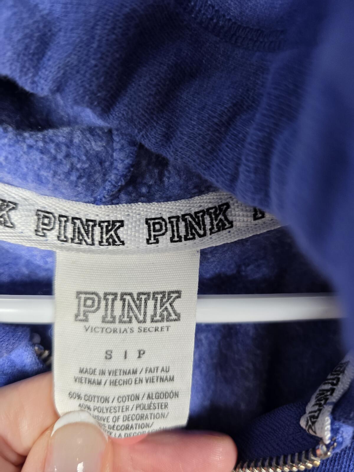 Victorias Secret Pink LOVE Embroidered Full zip Hoodie jacket dog logo Blue SM
