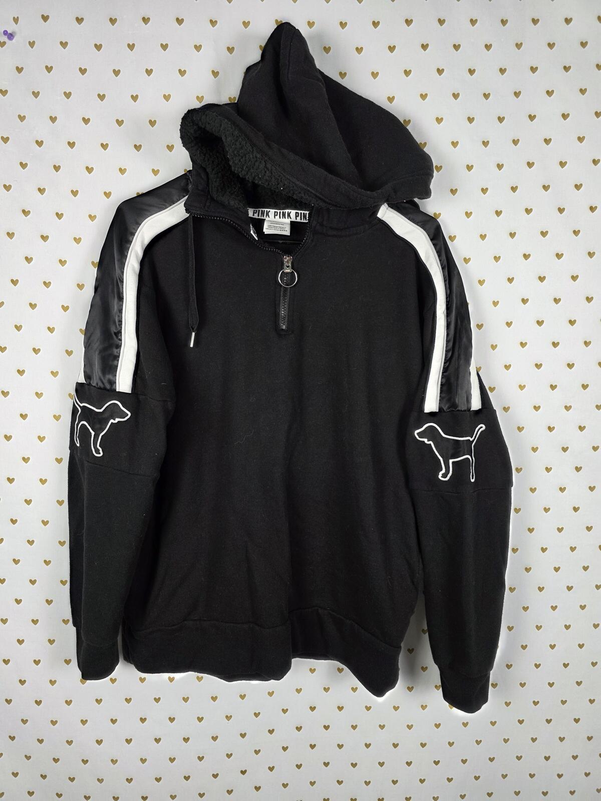Victorias Secret Pink Embroidered Sherpa Dog Logo Hoodie Jacket Pullover SMALL