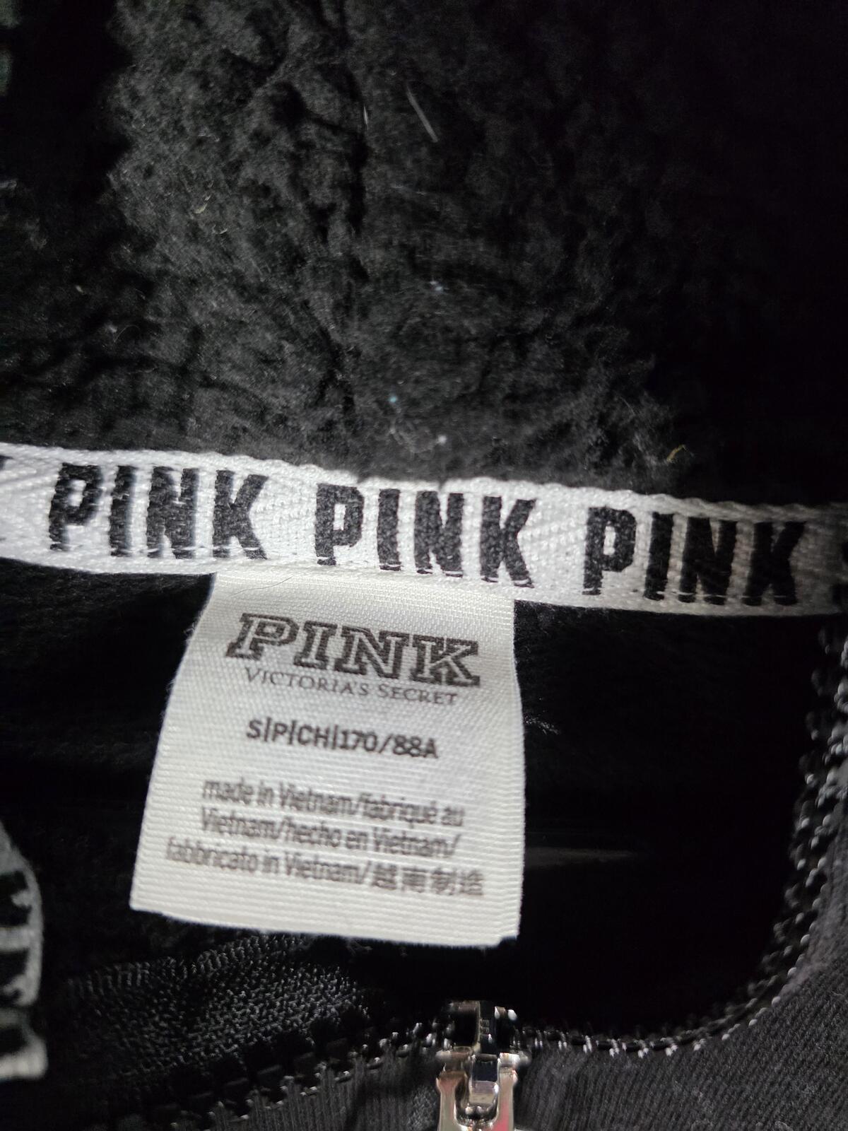Victorias Secret Pink Embroidered Sherpa Dog Logo Hoodie Jacket Pullover SMALL