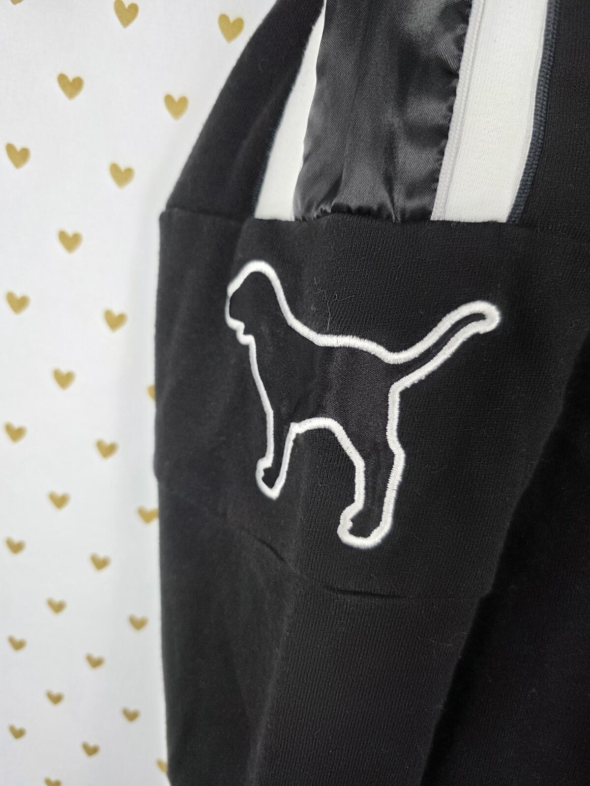 Victorias Secret Pink Embroidered Sherpa Dog Logo Hoodie Jacket Pullover SMALL