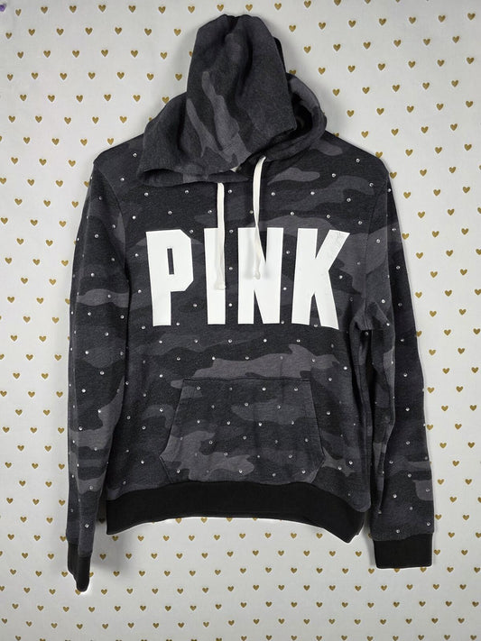 Victorias Secret Pink BLING STUDDED RHinestone Hoodie Jacket Pullover Camo SMALL