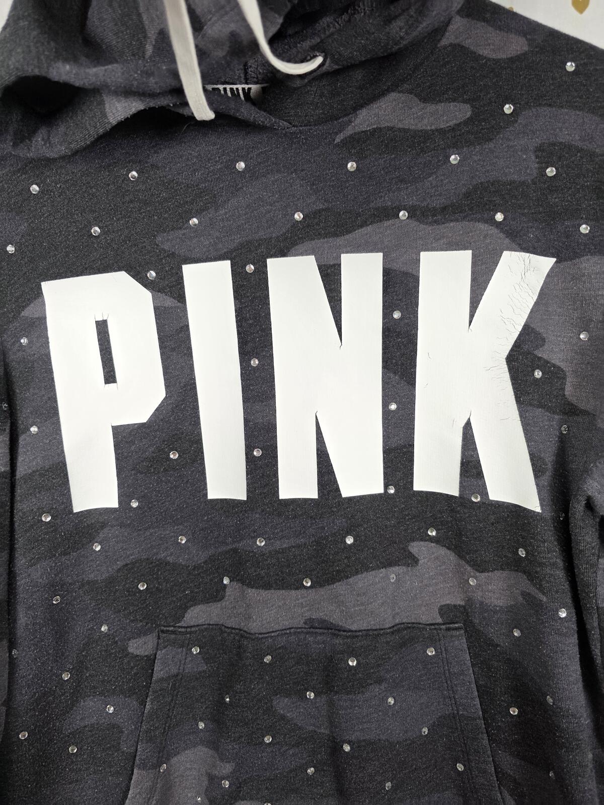 Victorias Secret Pink BLING STUDDED RHinestone Hoodie Jacket Pullover Camo SMALL