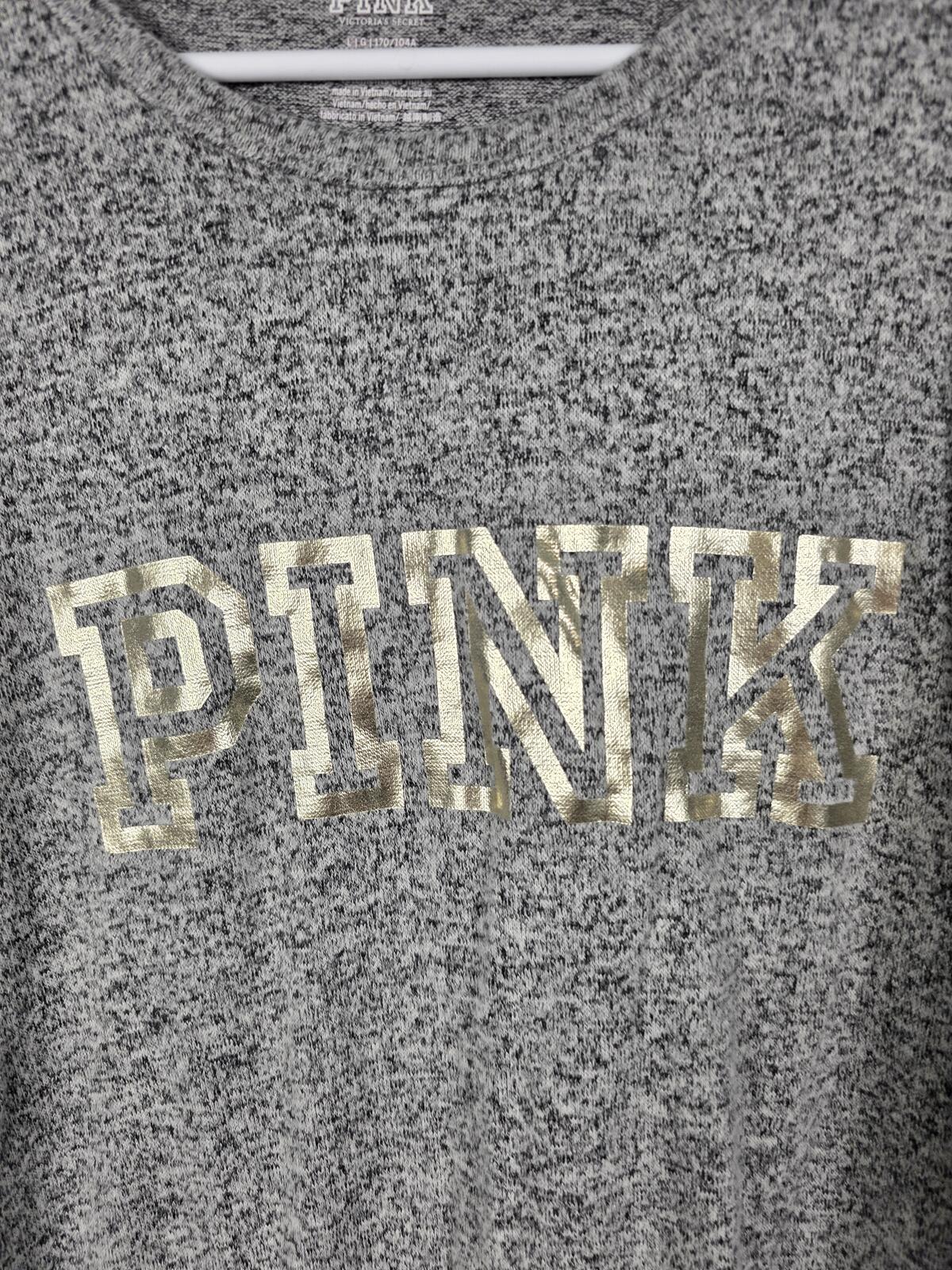 Victorias Secret PINK lounge Set Grey comfy shirt pants LARGE Logo outfit
