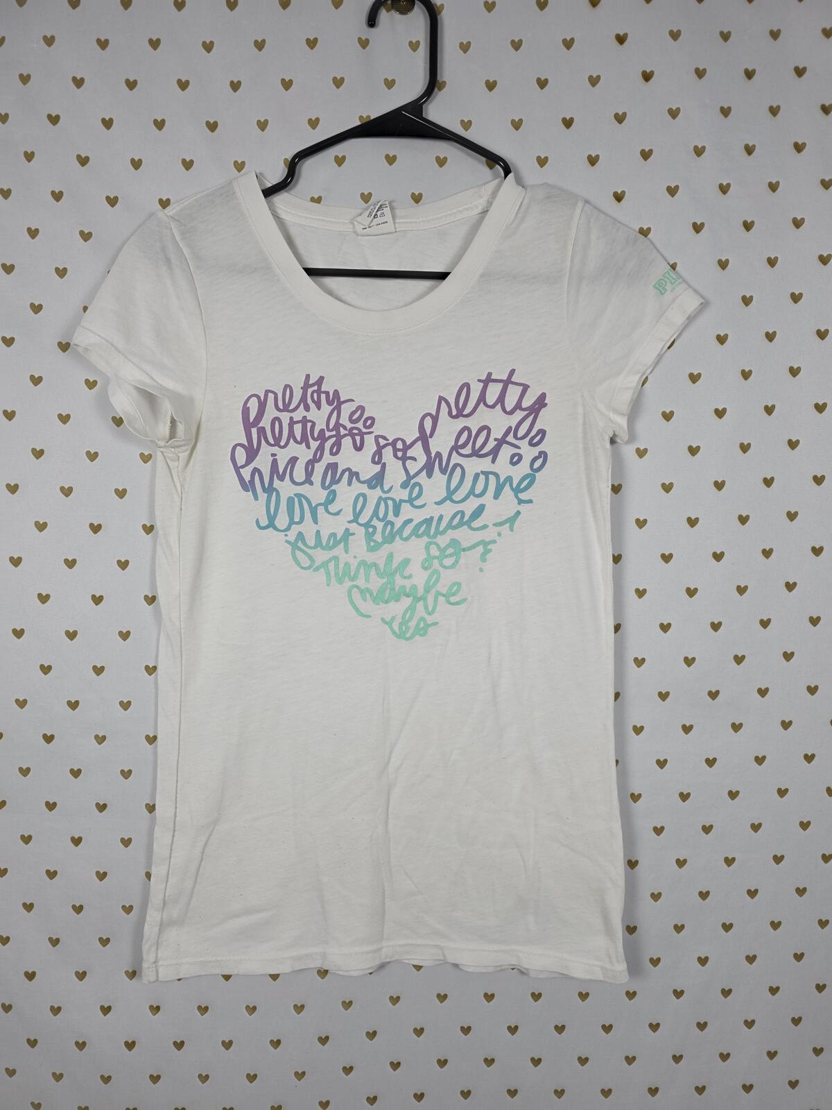 Victorias Secret PINK Heart Vintage Y2k Tee Shirt Love Sweet Gradient MEDIUM
