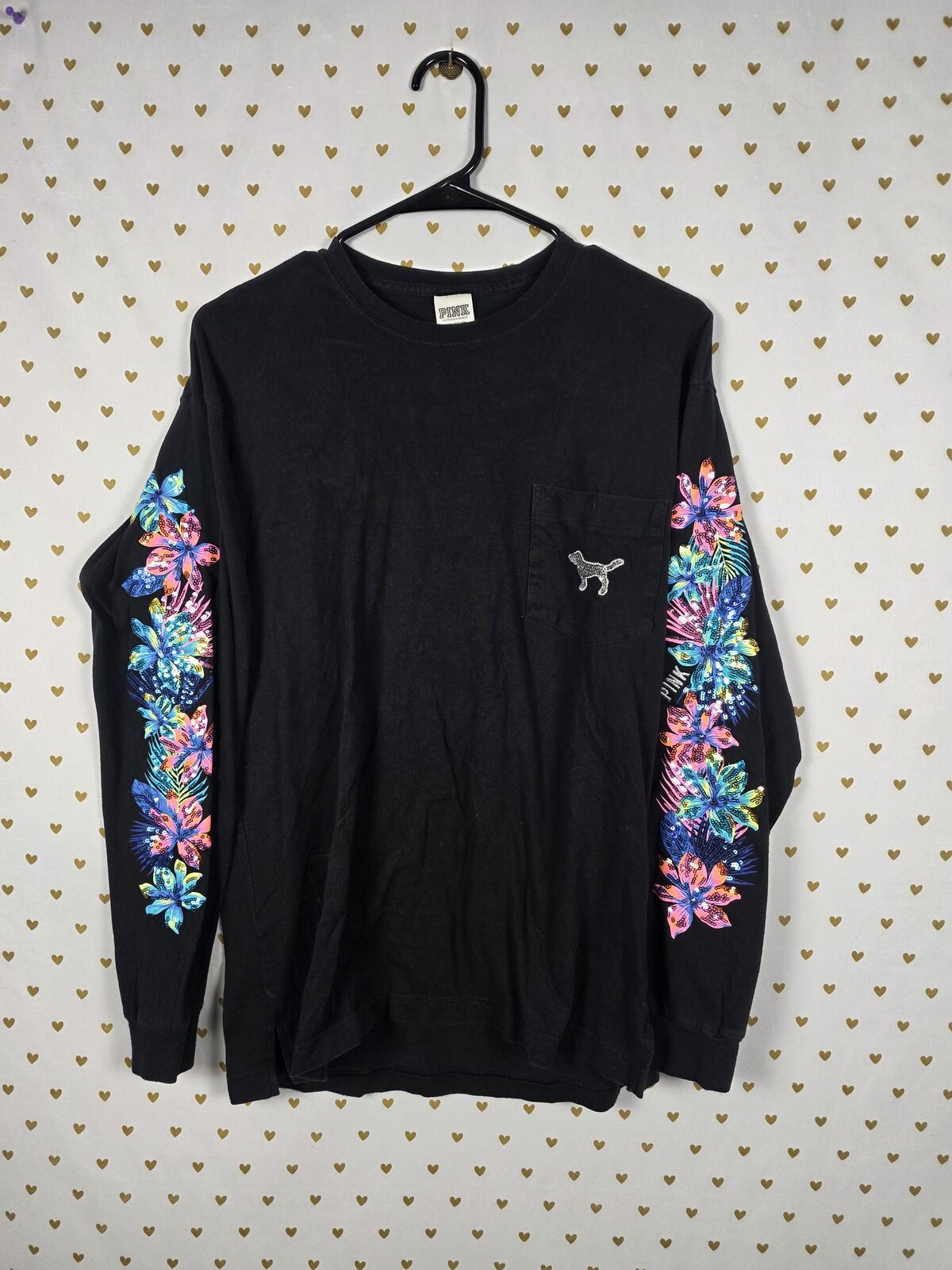 Victorias Secret PINK HTF Rare Hibiscus BLING Long Sleeve TEE Shirt SMALL