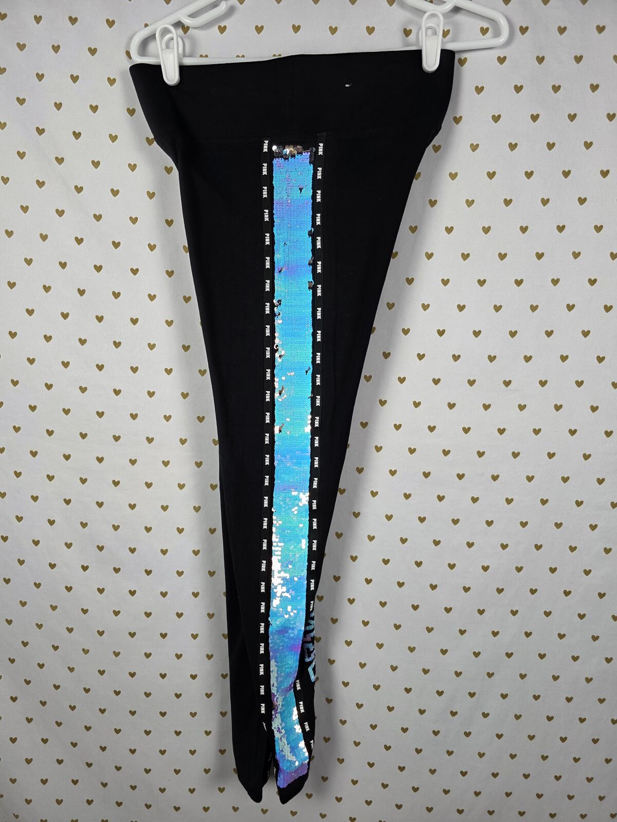 Victorias Secret PINK MERMAID Flip Bling Sequined SET S Tee Yoga Pants HTF RARE