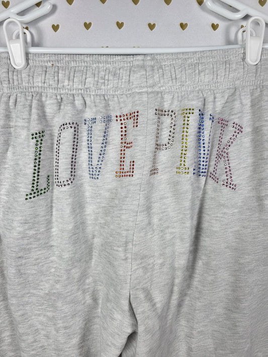 Victorias Secret PINK LOVE Rainbow Bling Studded Sweats Joggers Grey SMALL